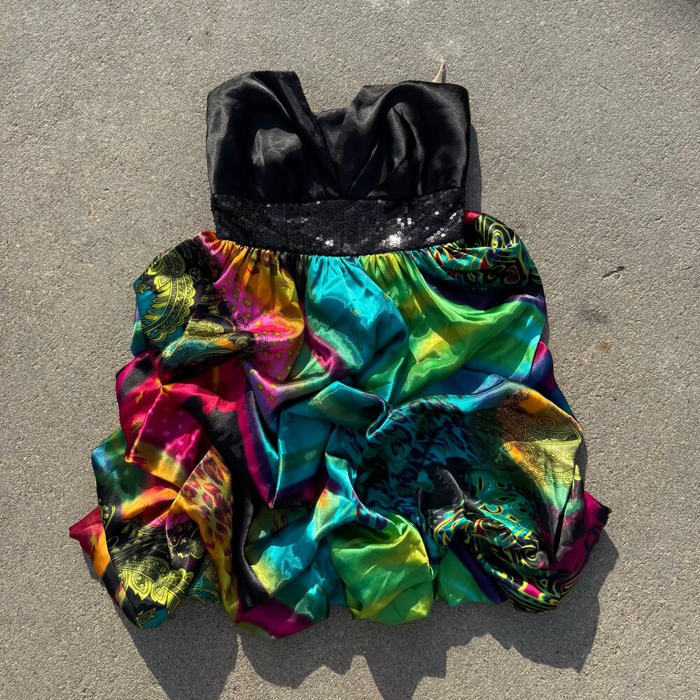 Y2K Studio Y Strapless Bubble Hem Rainbow Cocktail Prom Dress Satin Size 5/6